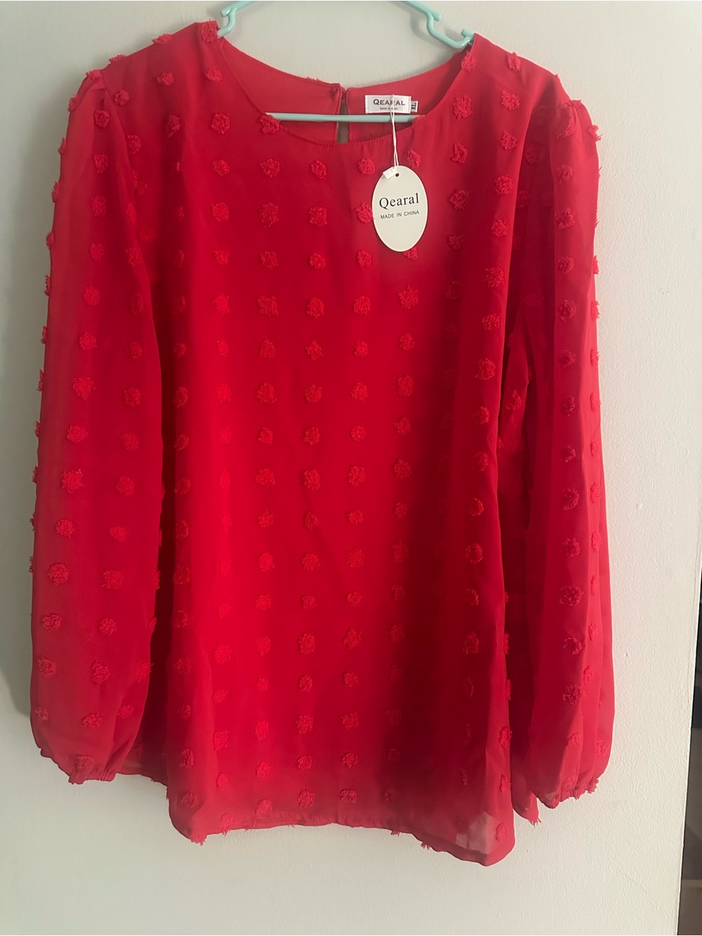 Qearal Red Swiss Dot Long Sleeve Blouse Size XL